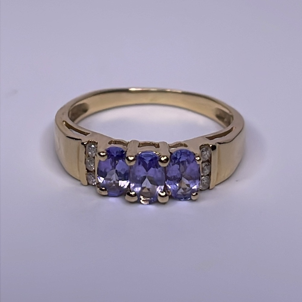 Ring Tanzanite Ring 14Kt Yellow Gold with Single Cut Diamond Accents Ring